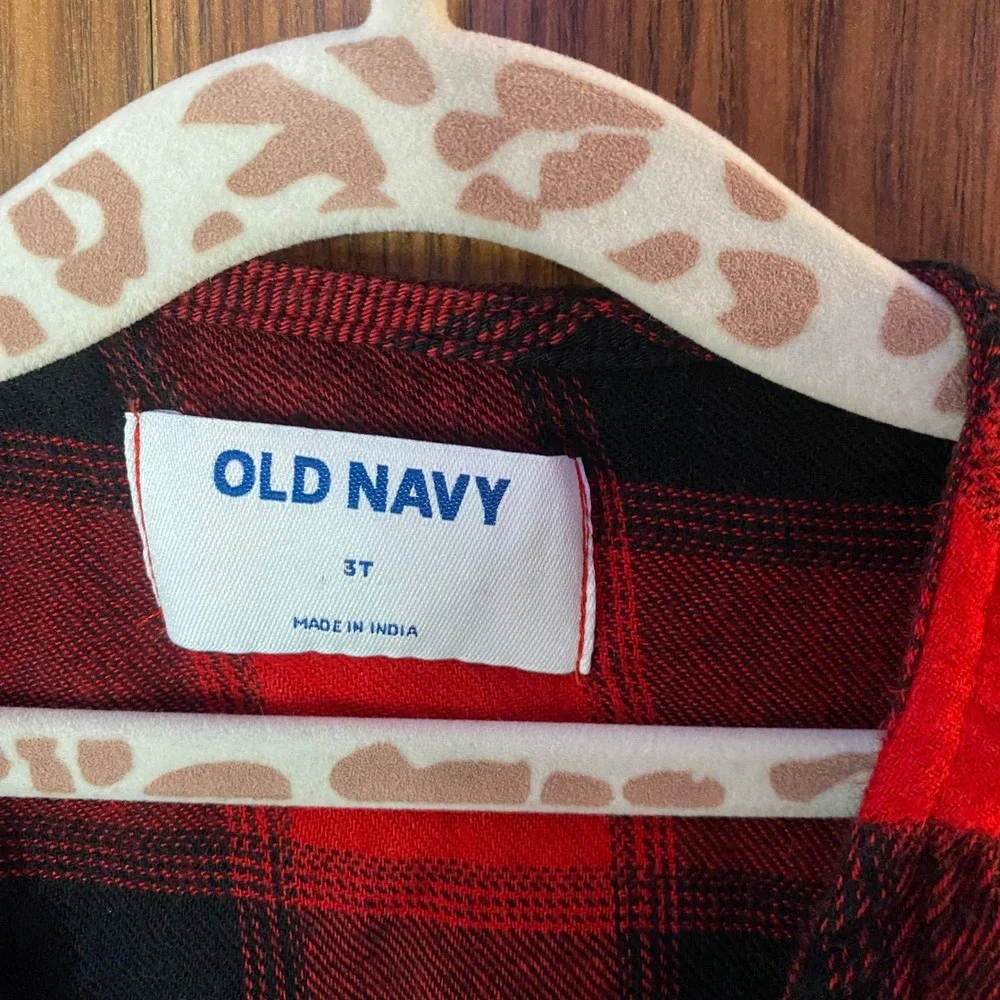 Old Navy Plaid Tunic Top Kids 3T Red Black Buffalo Check Babydoll Button Front